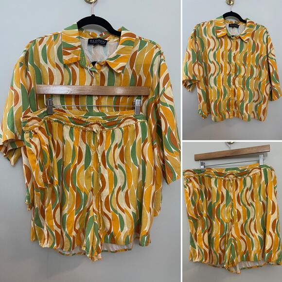 Eloquii Tops - Eloquii Retro 70's Disco Funky Linen Blend Two Piece Set Sz 16